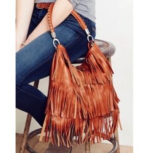 Fringed Tan Leather Shoulder Bag